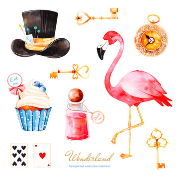 Alice in Wonderland Watercolor Clipart Collection - Hand-Painted Digital Art
