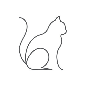 Minimalist single-line drawing of a seated cat in profile, elegant and stylized.