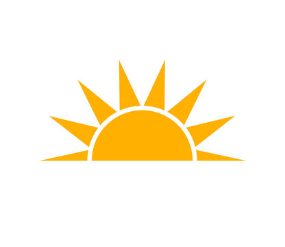 Bright yellow sun icon rising over the horizon with sharp triangular rays, symbolizing dawn or new beginnings.