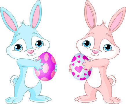 Adorable Easter Bunny Illustration with Decorated Eggs