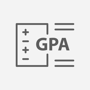 GPA calculator icon showing a grade sheet with plus/minus signs and the acronym GPA.