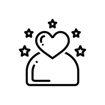 Outline icon of a person with a heart above their head and surrounding stars, symbolizing love, appreciation, or admiration.