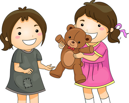 Sharing Kindness: Children Exchanging Toys and Smiles