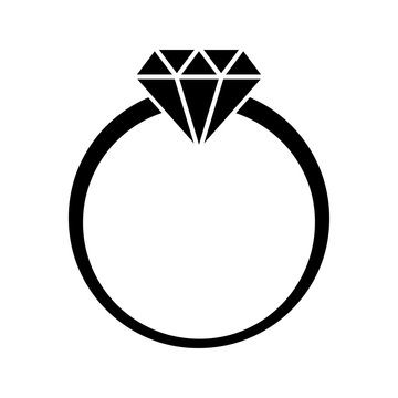 Simple black-and-white icon of a solitaire diamond ring with a classic round band.