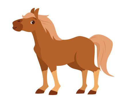 Brown cartoon pony with light mane and tail, standing in profile view on white background.