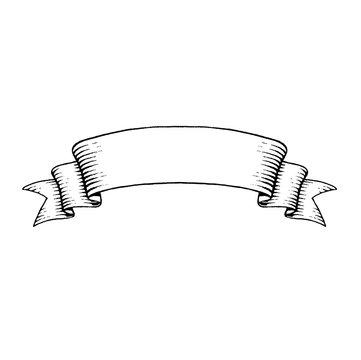 Hand-drawn vintage ribbon banner with shaded folds and blank center for text.