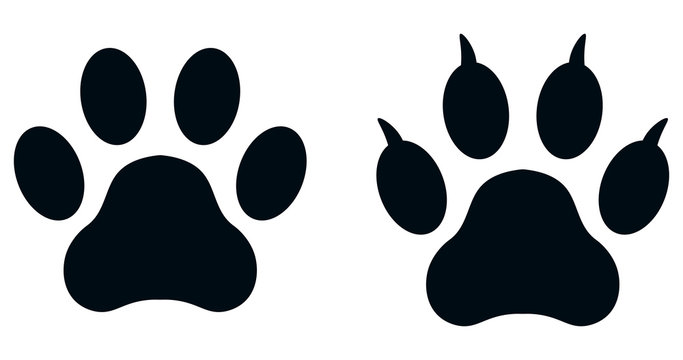Black silhouette of a dog's left and right front paw prints on white background.