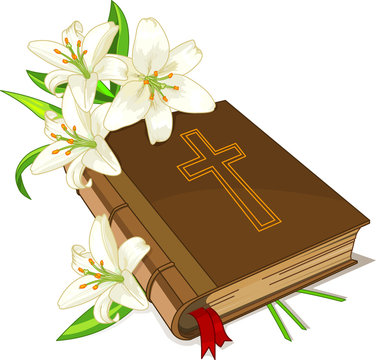 Bible with White Lilies - Symbol of Purity and Resurrection