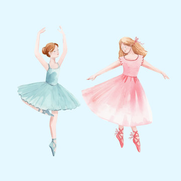 Graceful Ballerina Illustration | Watercolor Ballet Dancers