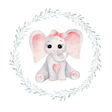 Adorable Baby Elephant Watercolor Illustration - Free Download & Use