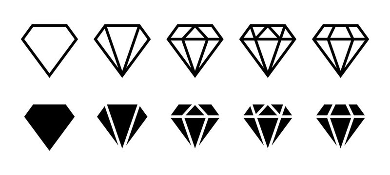 Diamond Icon Set - Outline & Solid Vector Illustrations for Design