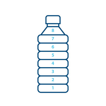 Stylized line-art water bottle with numbered segments 1 through 8, illustrating volume levels or hydration tracking.