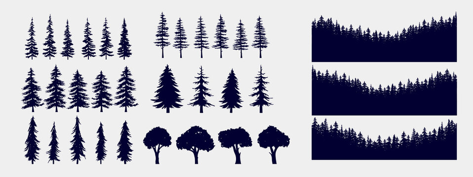 Tree Silhouette Vector Pack - Pine, Fir & Deciduous Forest Graphics