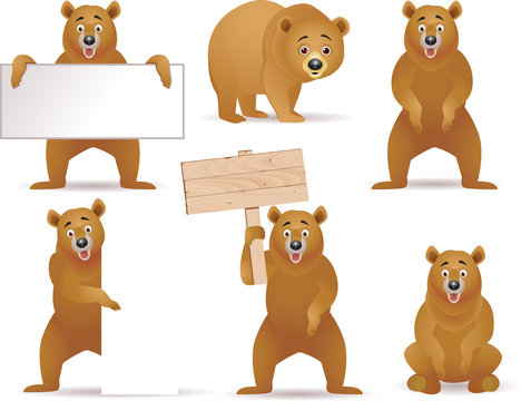 Cartoon Bear Characters with Blank Signs - Free Vector Illustration