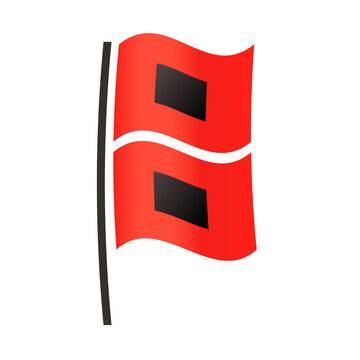 Red flag with two black squares and a white wavy stripe, symbolizing a maritime or racing signal.