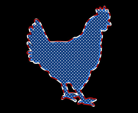 Patriotic Chicken Illustration - USA Flag Design Silhouette