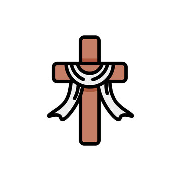 Wooden Cross with White Ribbon - Symbol of Hope and Resurrection