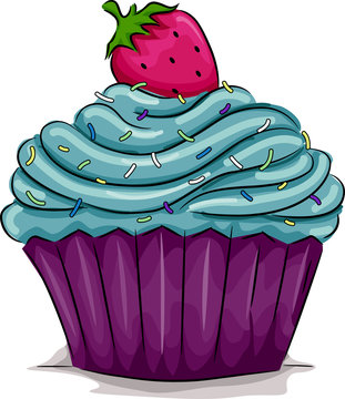 Strawberry Cupcake Illustration - Sweet Dessert Clipart