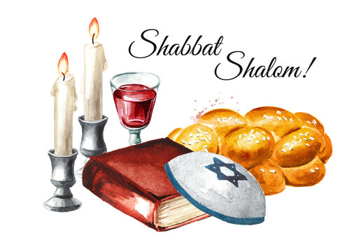 Shabbat Shalom Greeting Image - Traditional Jewish Sabbath Symbols
