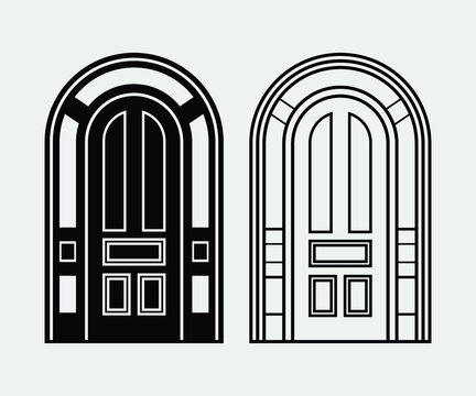 House door front with doorstep and steps, window, - vector clip art