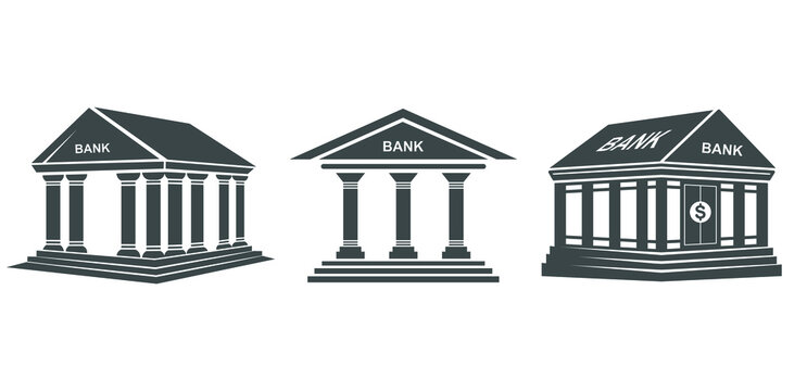 Bank Building Icons - Financial Institution Visual Representations