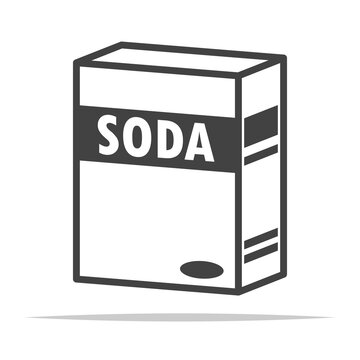 A minimalist black-and-white icon of a rectangular soda box labeled "SODA" with stripes and a circular detail.