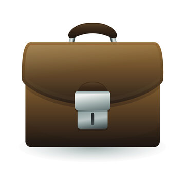Brown leather briefcase with silver clasp and top handle, clean vector-style illustration.