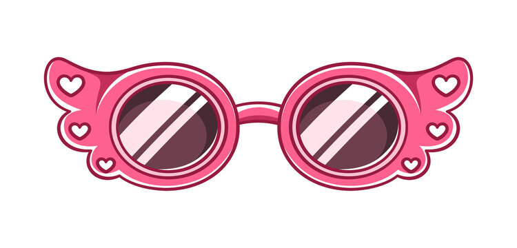 Pink heart-winged sunglasses with playful cartoon design and reflective lenses.