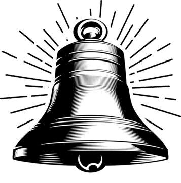 Black-and-white illustration of a classic ringing bell with radiating lines indicating sound or alert.