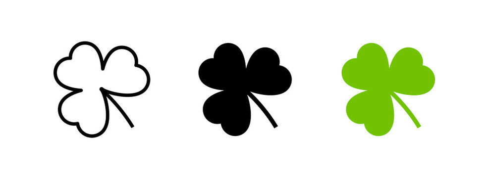 Shamrock Icon Set - Outline, Black, and Green Vector Graphics