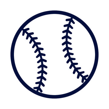 Simple line-art illustration of a baseball with classic red stitching pattern on white background.