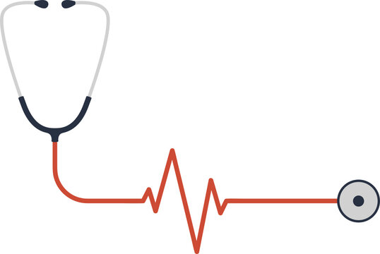 Stethoscope with red ECG line leading to a medical sensor, symbolizing health monitoring and diagnostics.