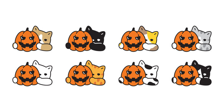 Cute Pumpkin and Cat Halloween Illustrations | Free Vector Art