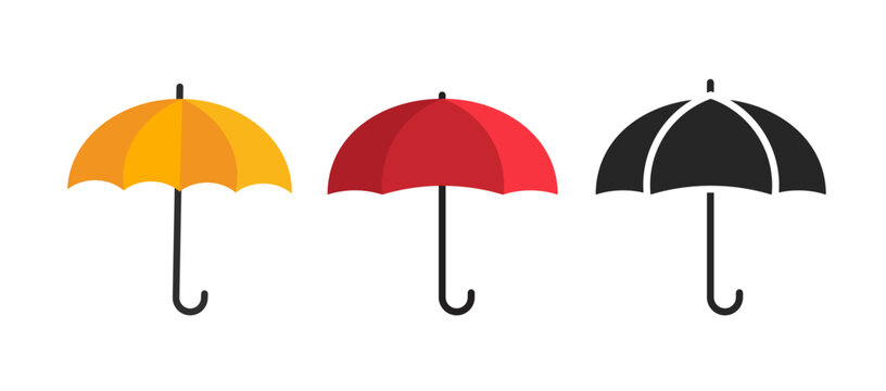Umbrella Icon Set - Yellow, Red, and Black Vector Illustrations