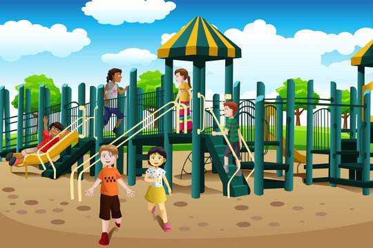 Vibrant Playground Scene with Kids Enjoying Outdoor Playtime