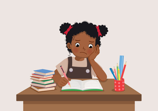 Student Struggling with Homework - Educational Illustration