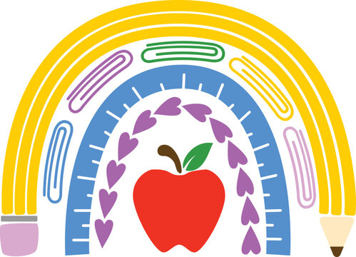Rainbow Pencil Apple Illustration - Educational & Back-to-School Design
