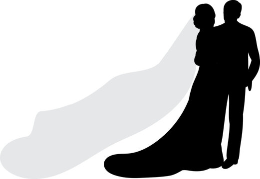 Elegant Wedding Couple Silhouette - Bridal & Groom Portrait Art