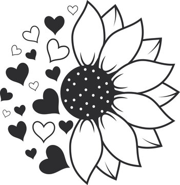 Sunflower and Hearts Illustration - Free Clipart for Love & Nature Themes