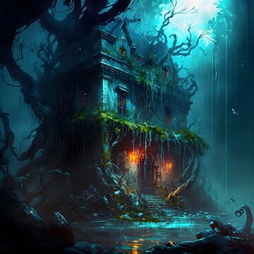 Haunted Mansion Artwork - Dark Fantasy Illustration for Storytelling & Game Design