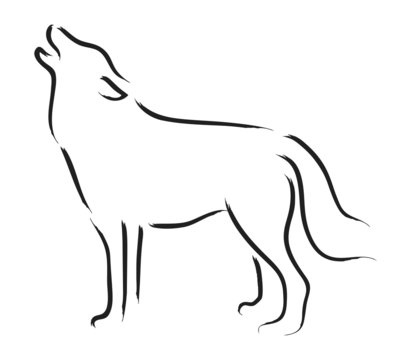 Howling Wolf Line Art - Minimalist Wildlife Illustration