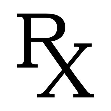 Black Rx prescription symbol on white background, representing medical prescriptions and pharmacy services.