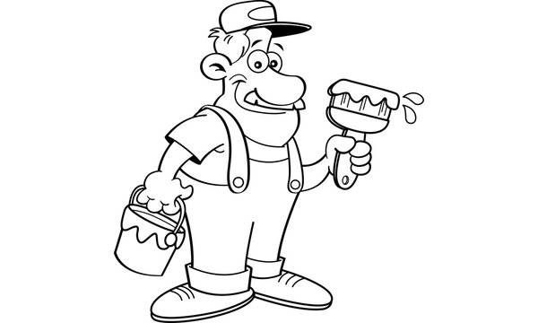 Friendly Painter Cartoon - Free Coloring Page & Illustration Resource