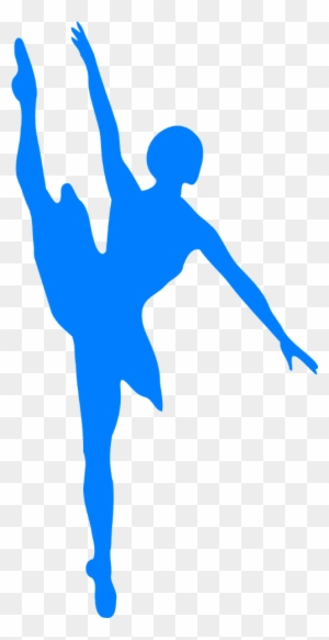 Blue silhouette of a ballet dancer in an elegant arabesque pose against transparent background.