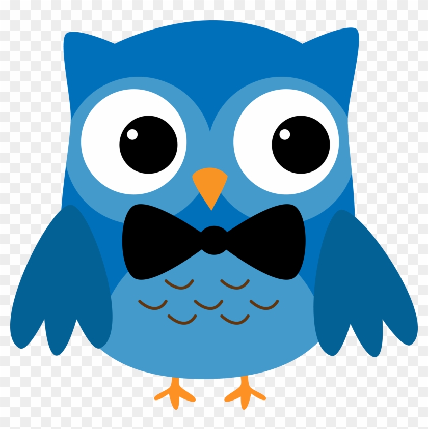 Cute Blue Owl with Bowtie - Free Clipart Image for Education & Design