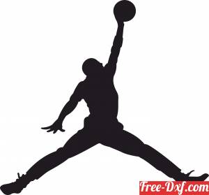 Silhouette of a basketball player mid-air, dunking a ball with iconic spread-leg pose.