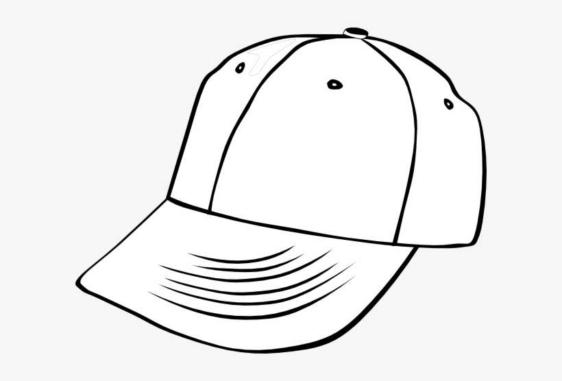 Black-and-white line drawing of a classic six-panel baseball cap with curved brim and ventilation eyelets.