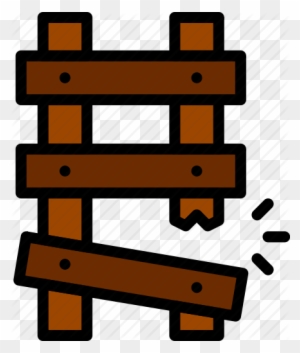 Broken wooden ladder with a splintered rung, symbolizing failure or instability.