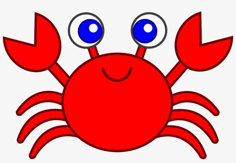 Cheerful red cartoon crab with big blue eyes and smiling face, ideal for children’s content or marine themes.
