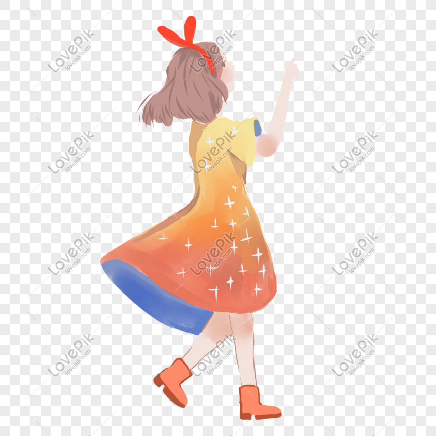 Joyful Girl Dancing in Colorful Dress - Free PNG Clipart